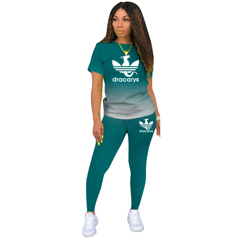 Tracksuits Women 2 Pieces Sets short Sleeve O-Neck Pullover Top Trousers Sportswear Sports Suit Female Clothes Spring 2021 New