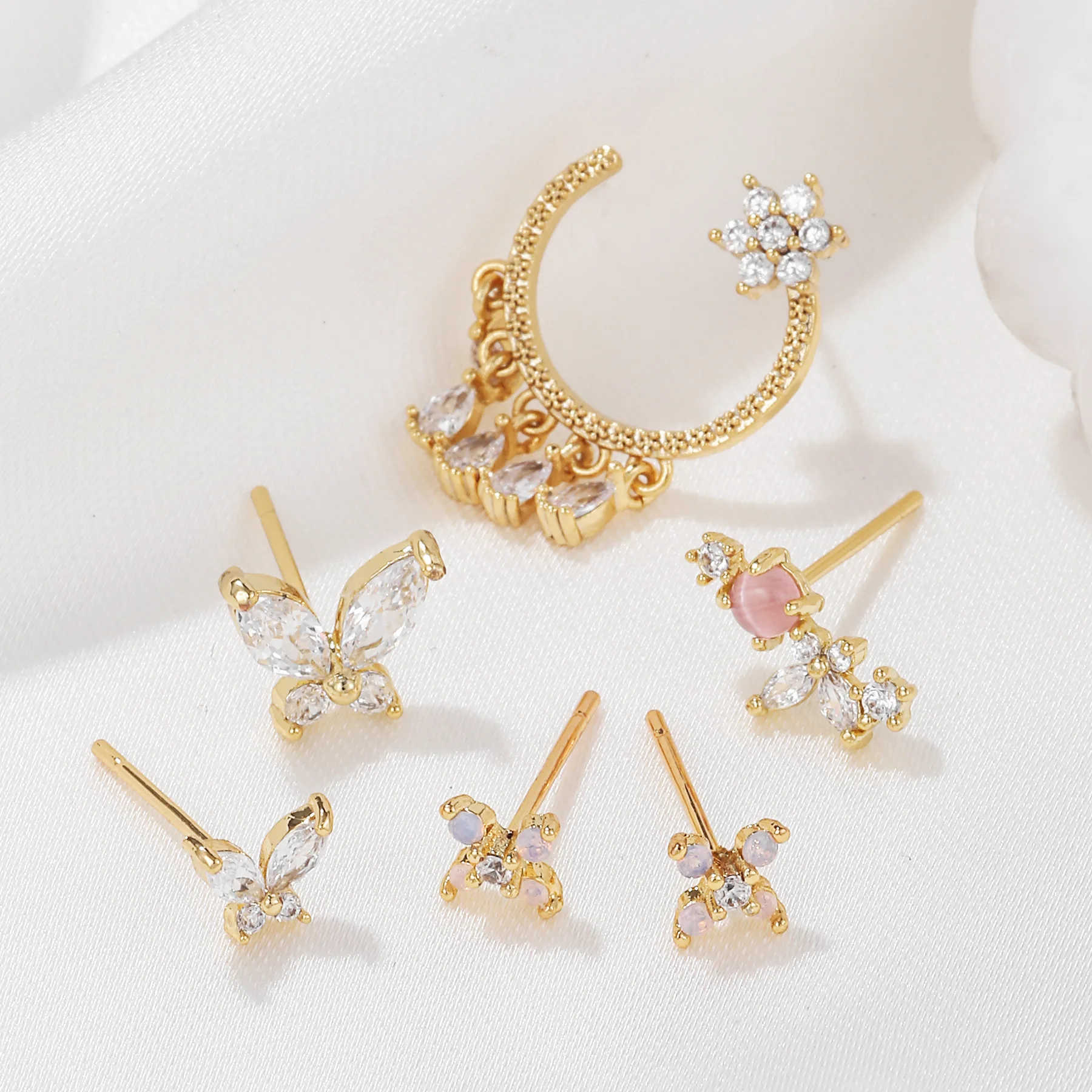 6-piece Cubic Zircon Butterfly Flower Drop Fringe Pendant Earrings Set Newly Designed Women's Elegant Party Gift Jewelry 2023