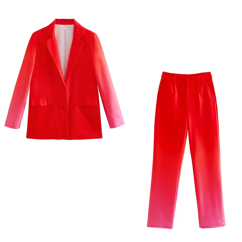 

Ladies Fashion Positioning Gradient Suit Lapel Double Breasted Long Sleeve Two Tone Pockets Casual Fashion Suit Jacket + Pants S