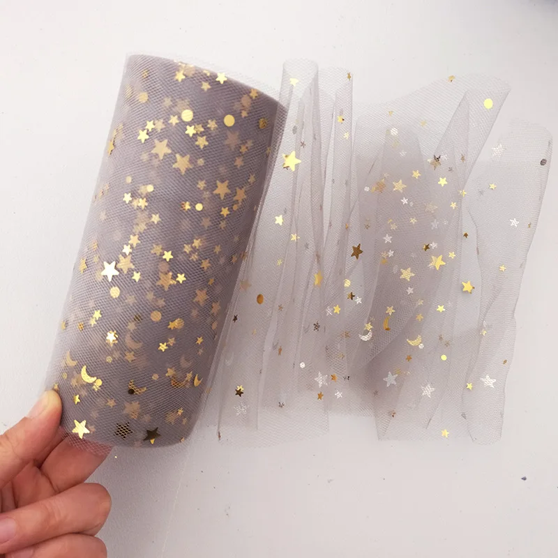 

Glitter Sequin Tulle Roll 15cm*22m Tulle Star Moon Tutu Skirt Organza Laser DIY Christmas Wedding Decor Birthday Party Supplies