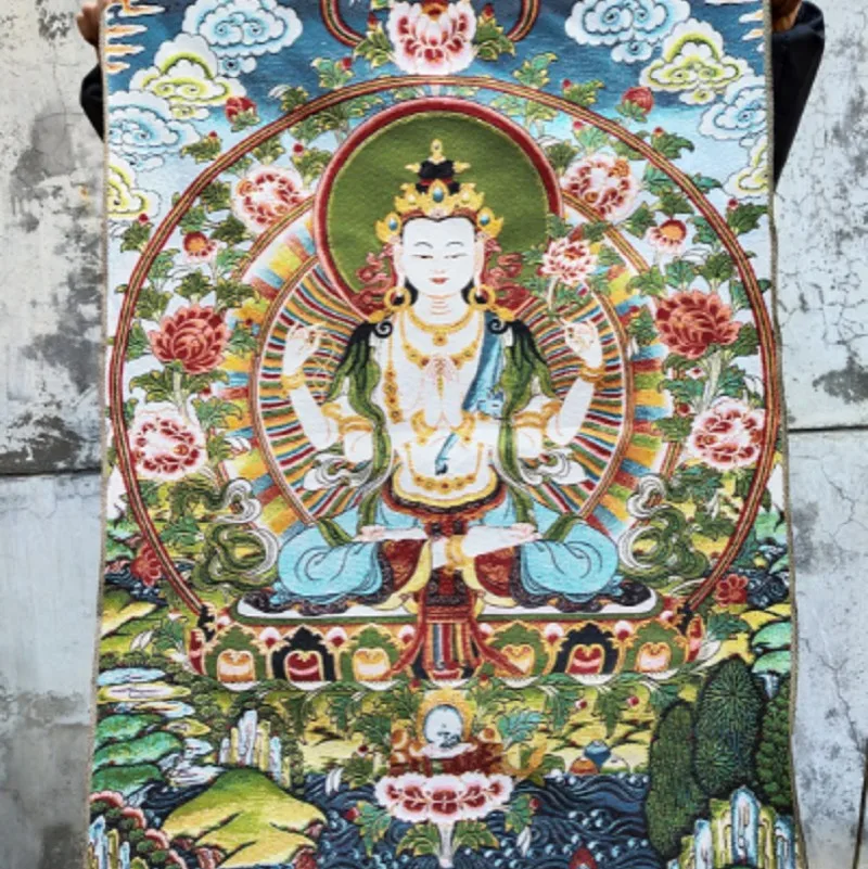 

Tibet Thangka gold brocade hanging canvas painting ethnic style murals