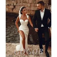 gogob chic ivory mermaid r184 satin wedding gowns sweetheart hig slit sexy wedding dresses vestido de novia