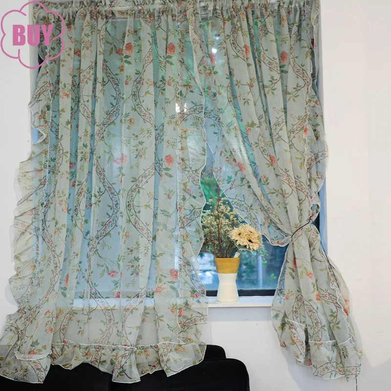 

Modern Curtains for Living Room Bedroom Floral Green Flower tulle Bay Decoration Window Screen Small Window Wardrobe Partition