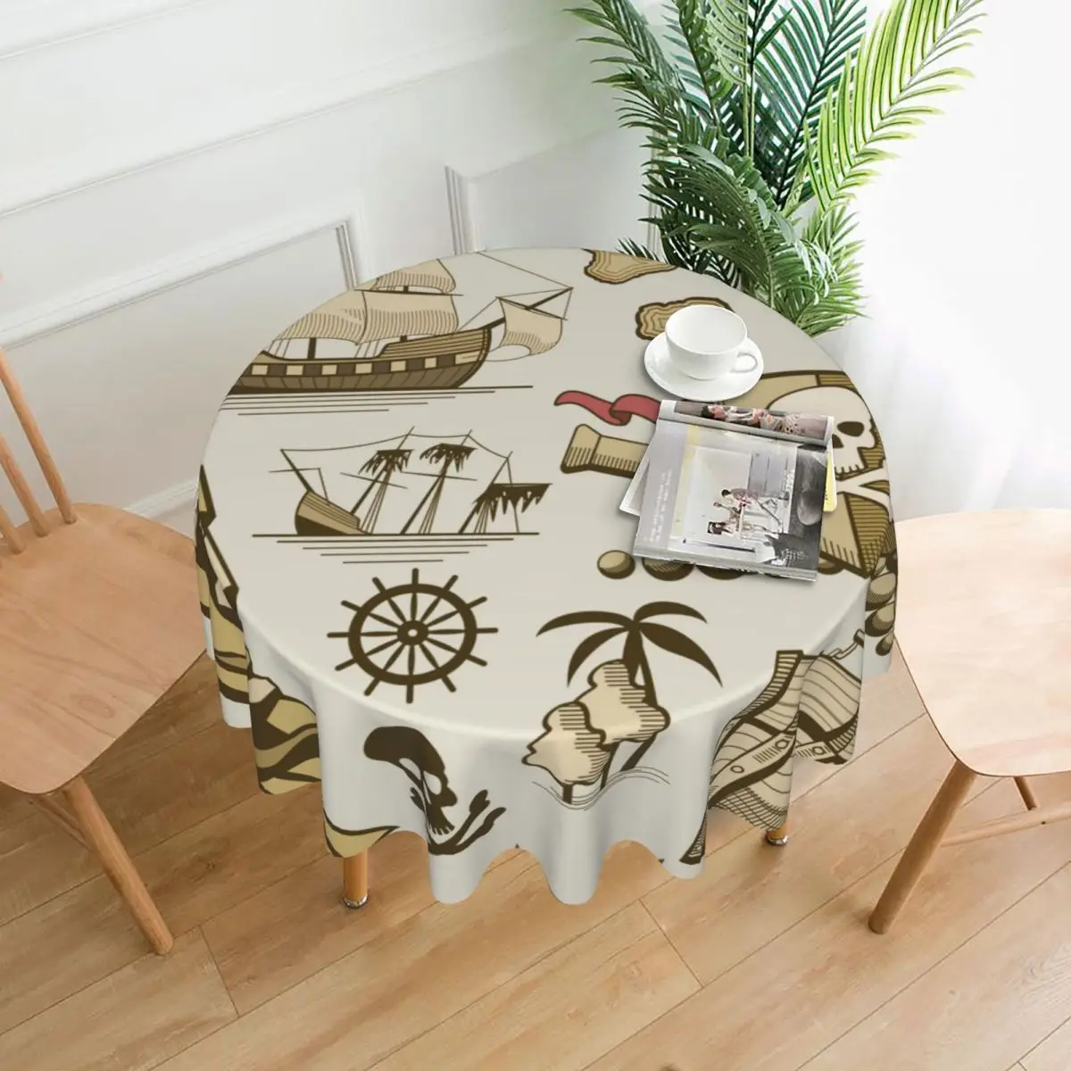 

Круглая скатерть, Пиратская пушка, Череп, морской корабль, Обложка, ткань для чайного столика