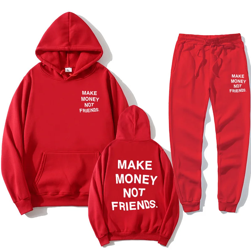 

Hoodie set make money not friends hoodie + jogging pants men and women fashion letter print couples hoodie pants