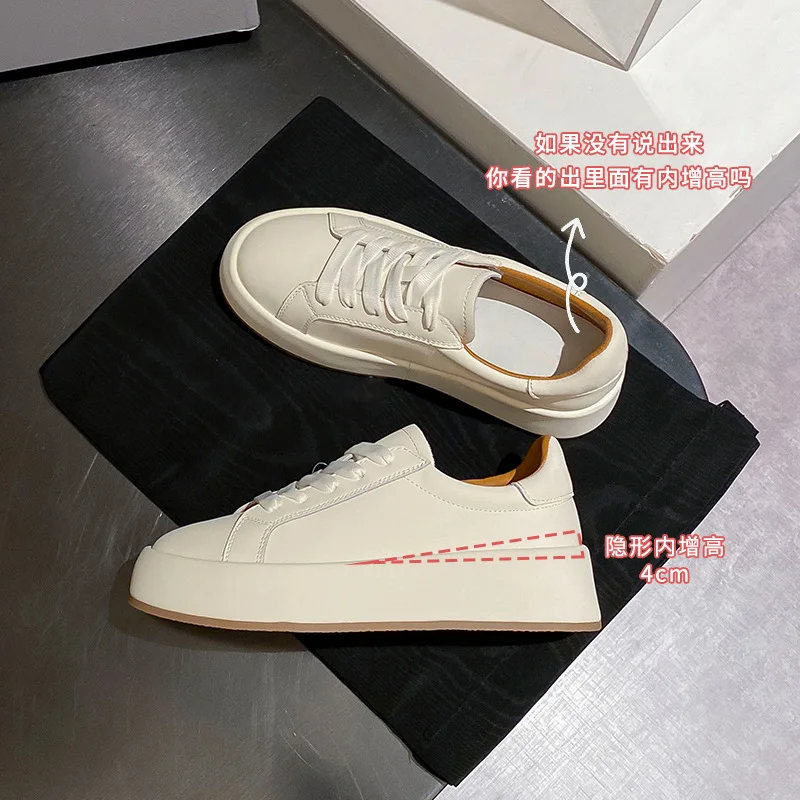 Ins Real Leather Shoes Women Sneaker Fashion Shoes Height Increasing Casual Daily Ladies Footwear Size 34-40 AD2142
