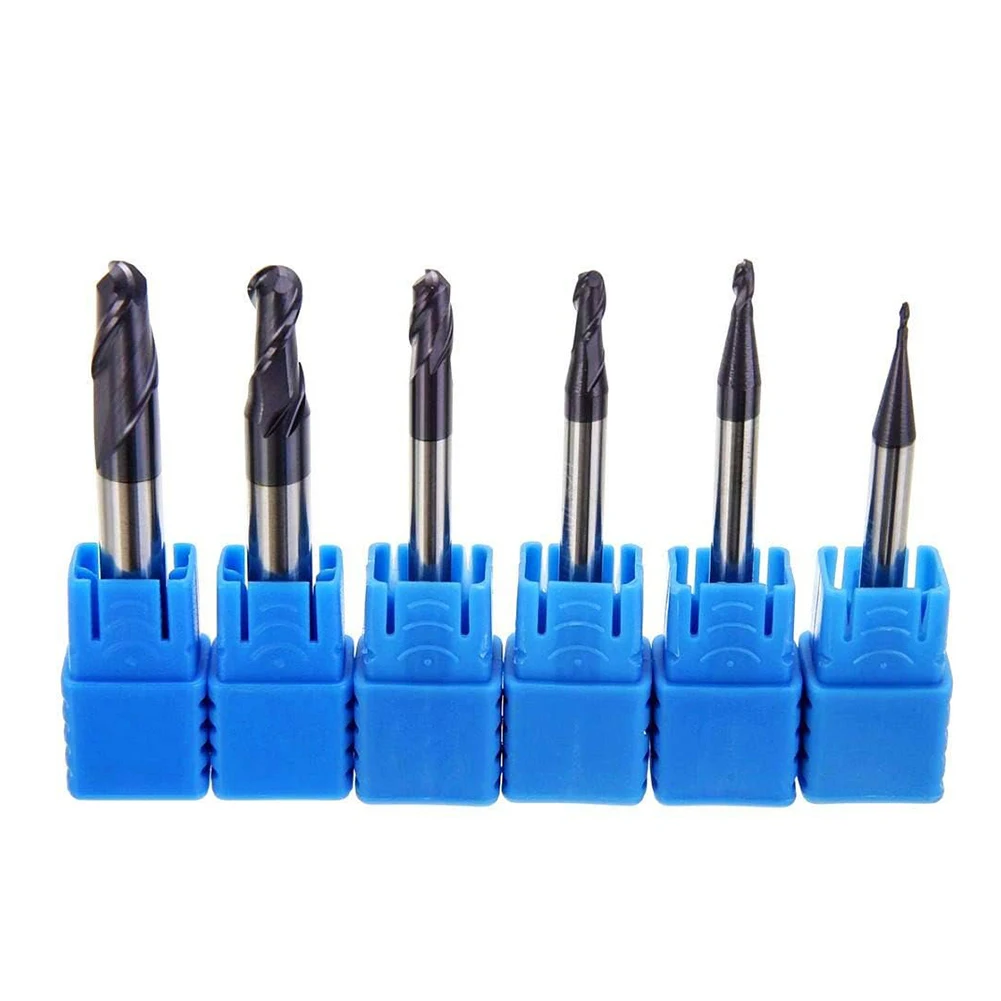 

6 Pcs Tungsten Carbide End Mill CNC 2 Flute Helical Drill Bits 0.5/1/1.5/2/2.5/3 Ball Nose For Engraving Machines Tool Parts