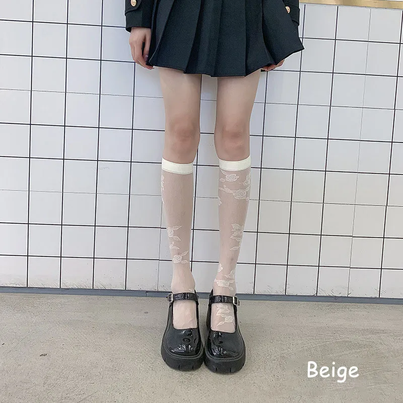 JK Woman Stockings Cute Black White Lolita Long Socks Solid Color Knee High Socks Fashion Girls Kawaii Cosplay Sexy Nylon Socks