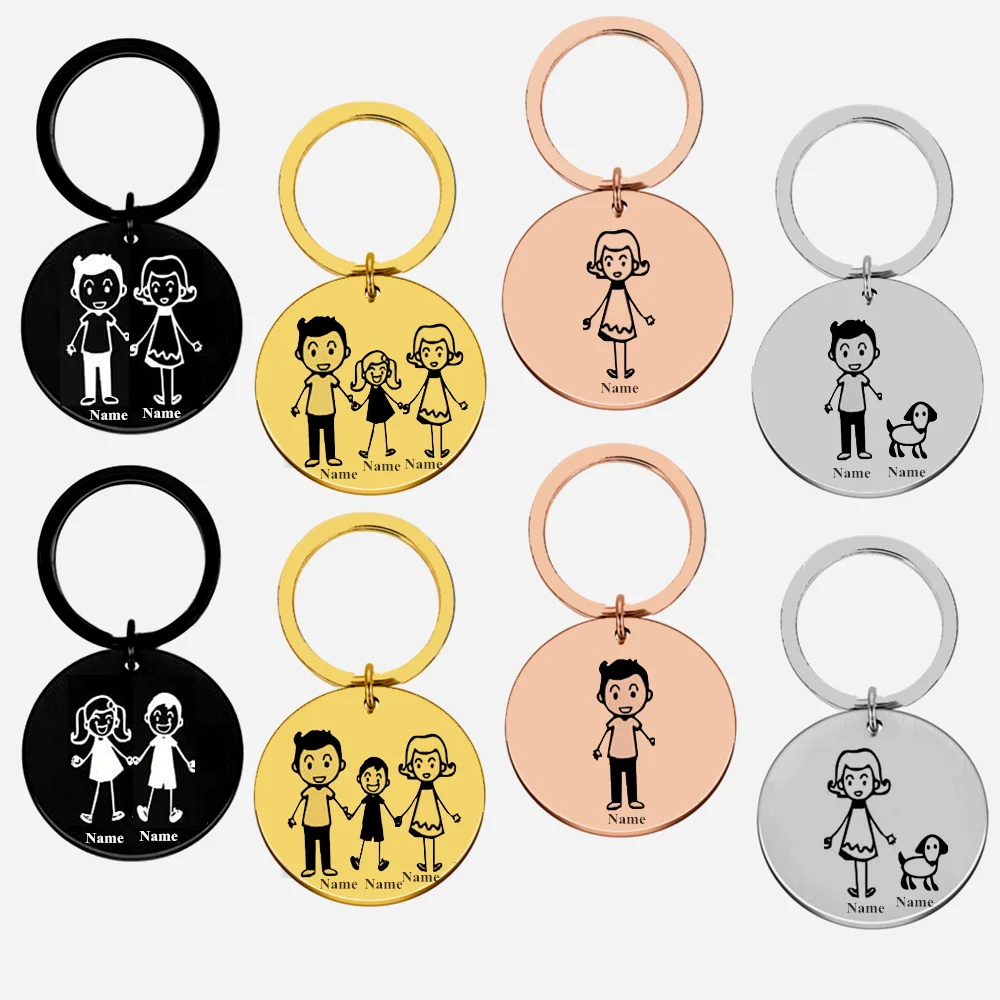 

Love Cute Keychain Engraved Custom Family Gifts For Parents Children Present Keyring Bag Charm Families Member Gift Key Chain
