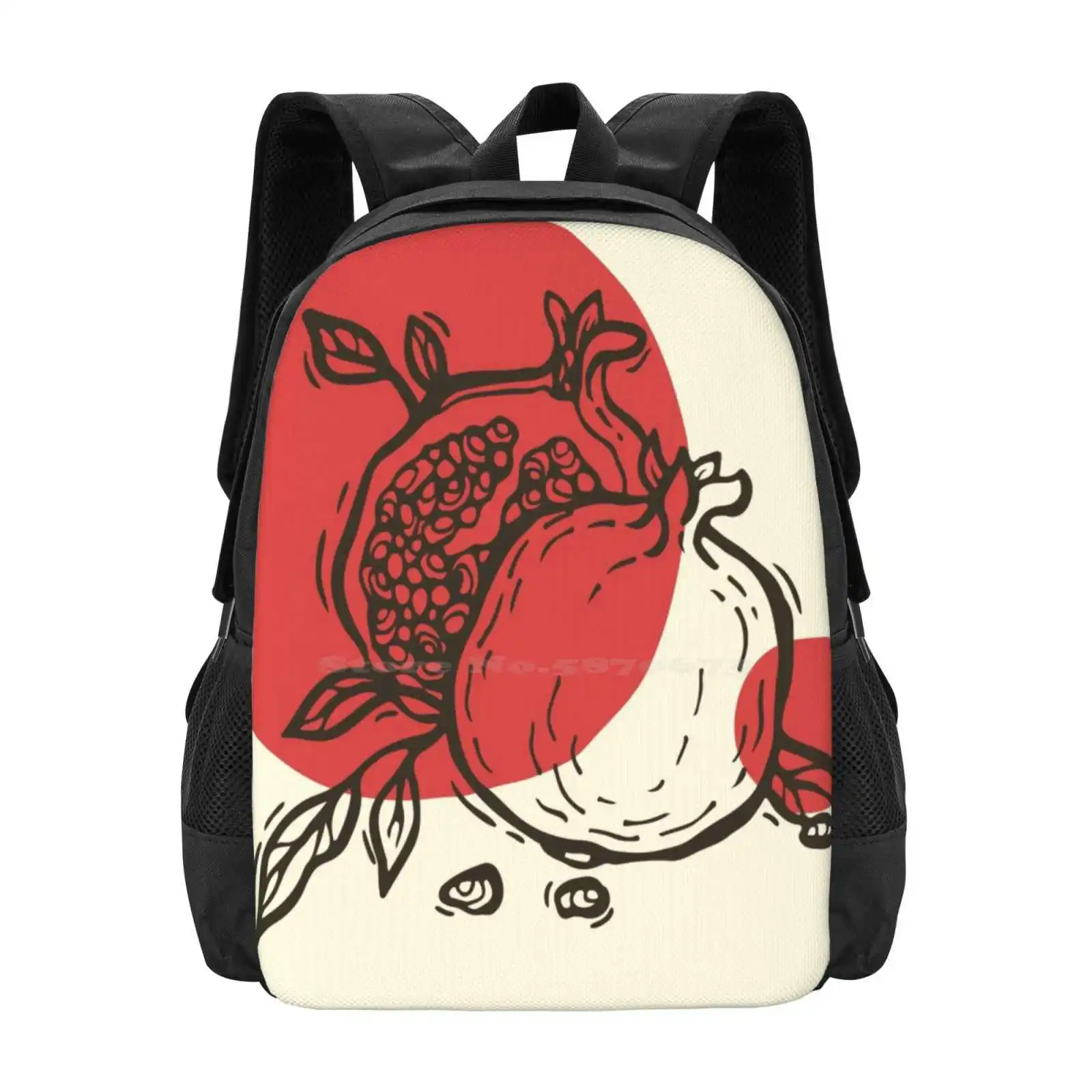 Pomegranates Linocut Hot Sale Backpack Fashion Bags Pomegranate Linocut Fruit Hand Drawn Graphic Red Healthy Fresh Plant Green