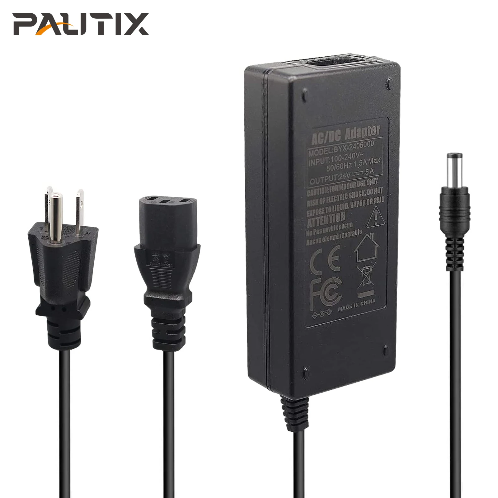 

PAUTIX DC 24V 5A Power Supply Adapter 120W Converter Transformer AC 100V-240V US Plug Charger for LED Light Strip CCTV Camera