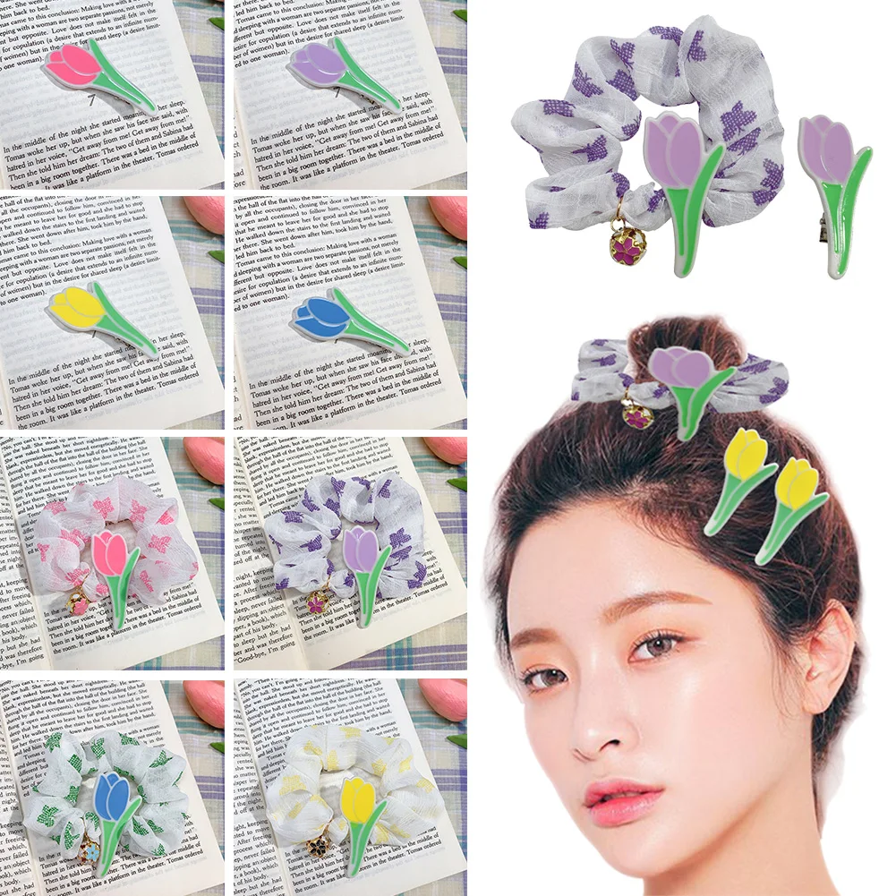 

Резинка для волос в Корейском стиле женская, элегантная цветная эластичная Заколка-тюльпан, простой модный аксессуар для волос в винтажном ...