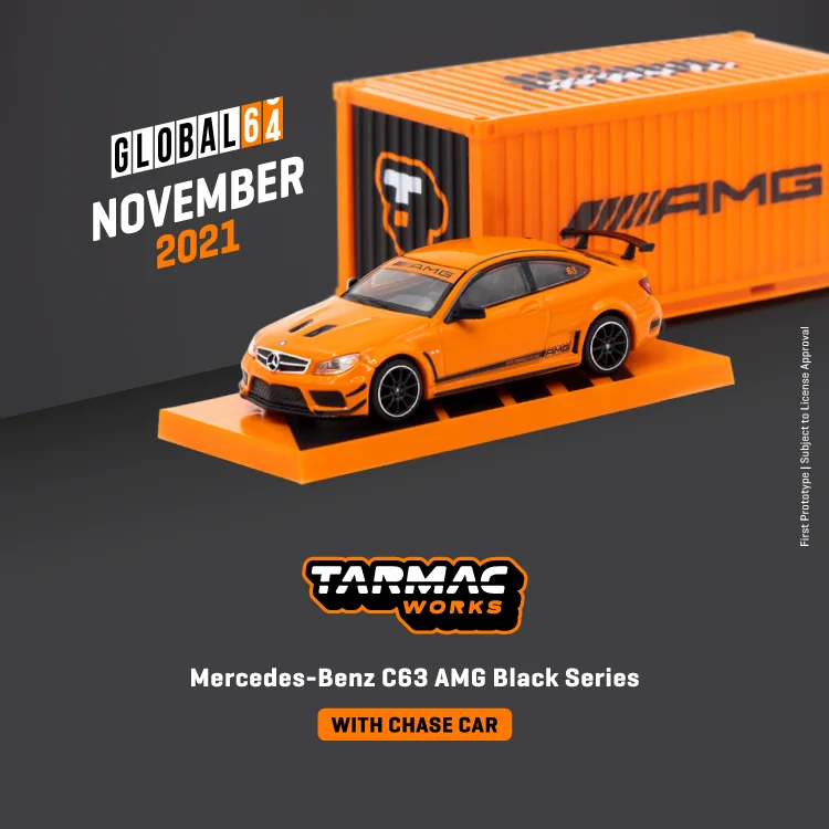 

Tarmac Works 1:64 C63 AMG Black Series Orange With Container Model Car