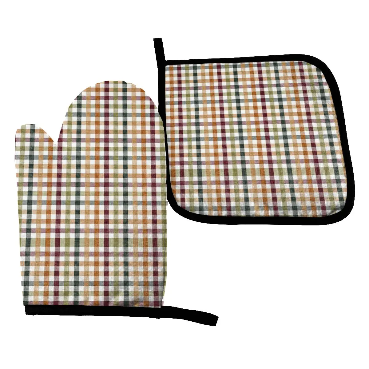

Fall Plaid Thanksgiving Fall Kitchen Gloves Baking Oven Cooking Mitts Polyester Potholder Stove Gloves Microwave Insulation Pad