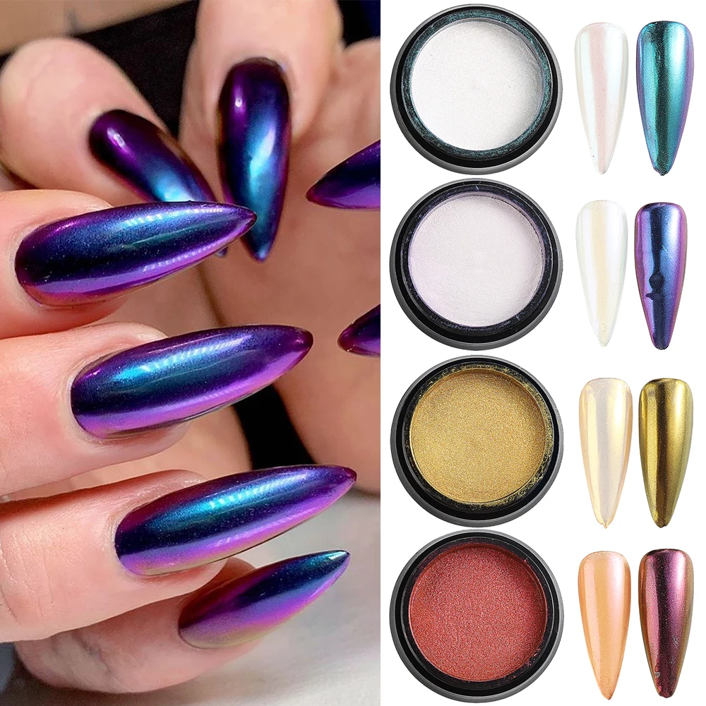 

Chameleon Chrome Nail Powder Pink Gold Metallic Pigment Mirror Effect for Nails Aurora Rubbing Dust Manicure Glitter Decor GLBSB