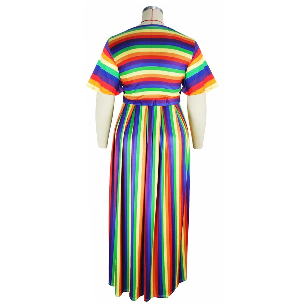 Plus Size 2 Pieces Skirts Sets Striped Printed Tops & Long Skirts High Waisted Floor Length Elegant Evening Party Large Sets New