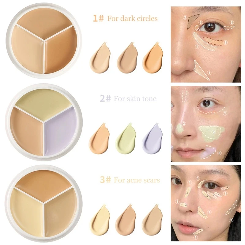 

3-Color Concealer Palette Full Coverage Dark Circles Acne Pores Cream Shading Highlighter Moisturize Face Concealer Cometics