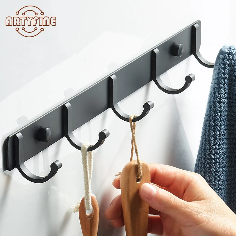 

Space Aluminum Black Wall Hook Bathroom Towel Hook Living Room Door Back Clothes Hook Family Storage Hook To Save Space