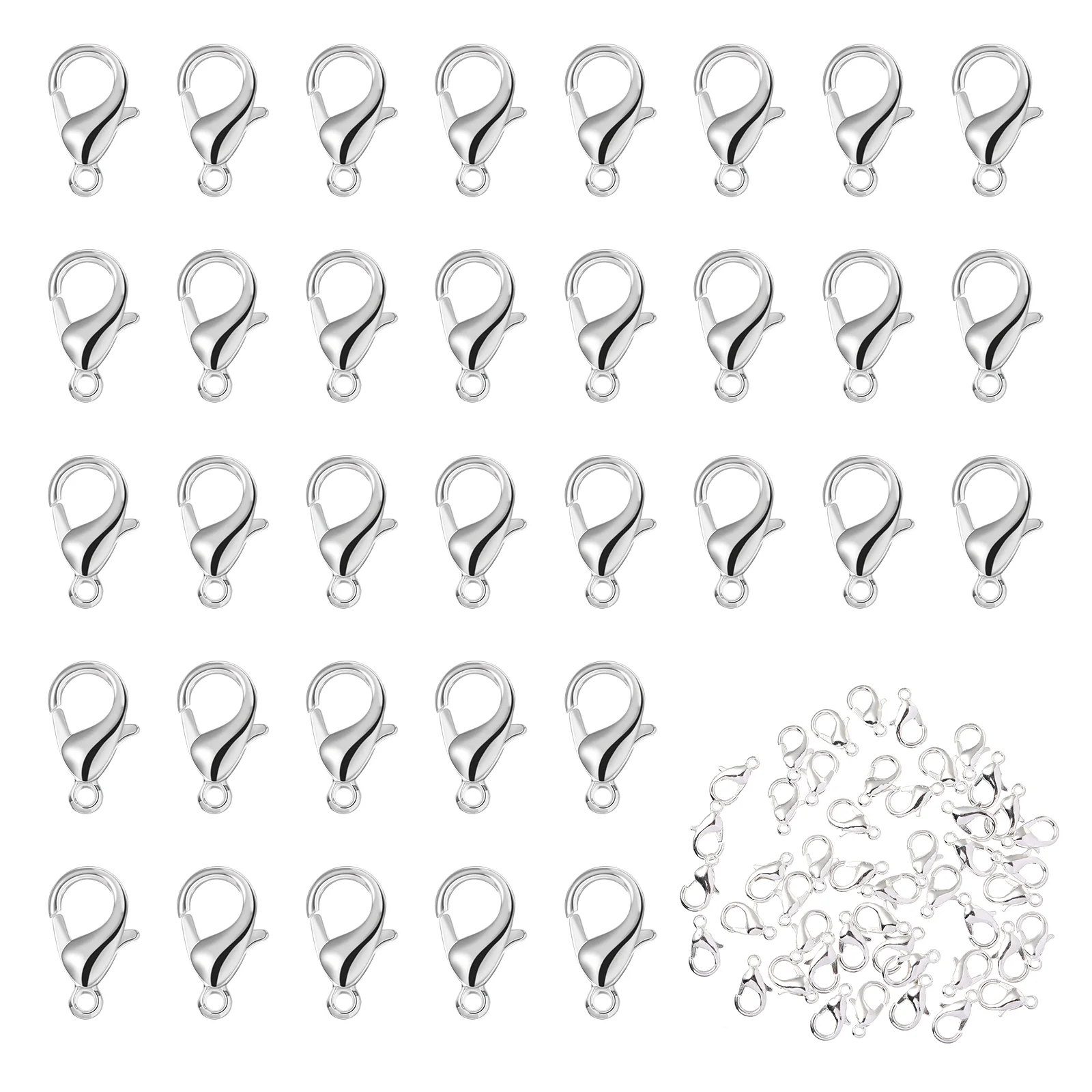 

ULTNICE 100pcs Zinc Alloy Lobster Claw Clasps Snap Hook Fasteners for DIY Jewelry Making (Silver)