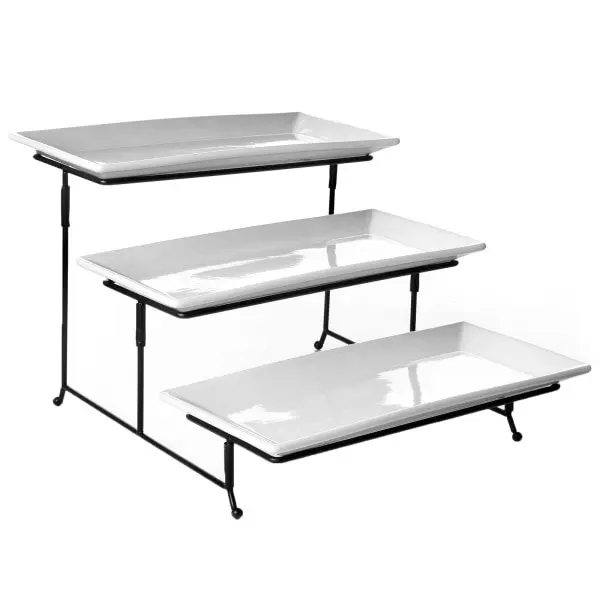 

Набор 3-х уровневых сервировочных пластин с белой металлической подставкой