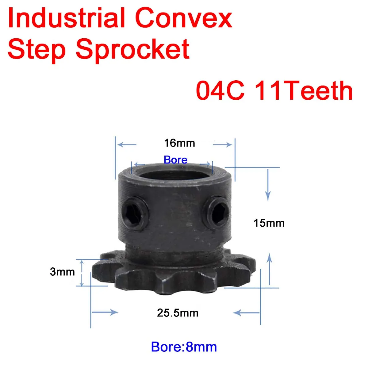 

1Pcs 04C Chain Gear 11 Teeth 12 Teeth Industrial Sprocket Wheel With Top Wire M5 Bore 5/6/8/10/12mm for 04C-1 Chain 25H-1 Chain