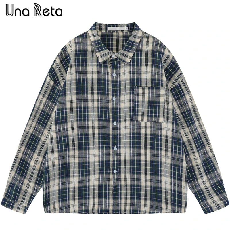 Мужская рубашка Una Reta, новая весенняя мужская одежда в стиле хип-хоп, клетчатая рубашка с длинными рукавами и принтом, Уличная Повседневная мужская рубашка