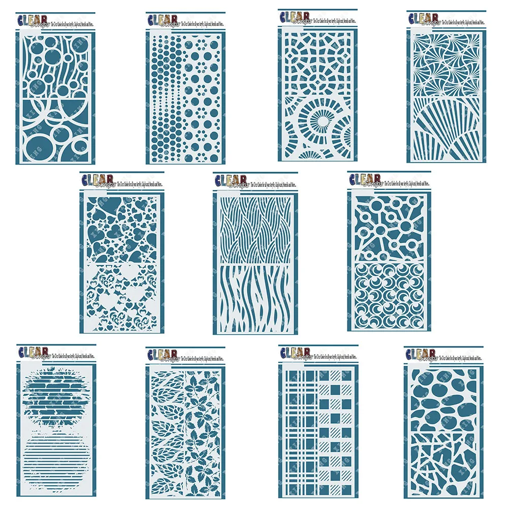 

2022 New Grunge Brick Leaves Plaids Stones Swirl Hearts Wave Strip Circle Dots Layered Stencils Diy Paper Scrapbook Decor Molds