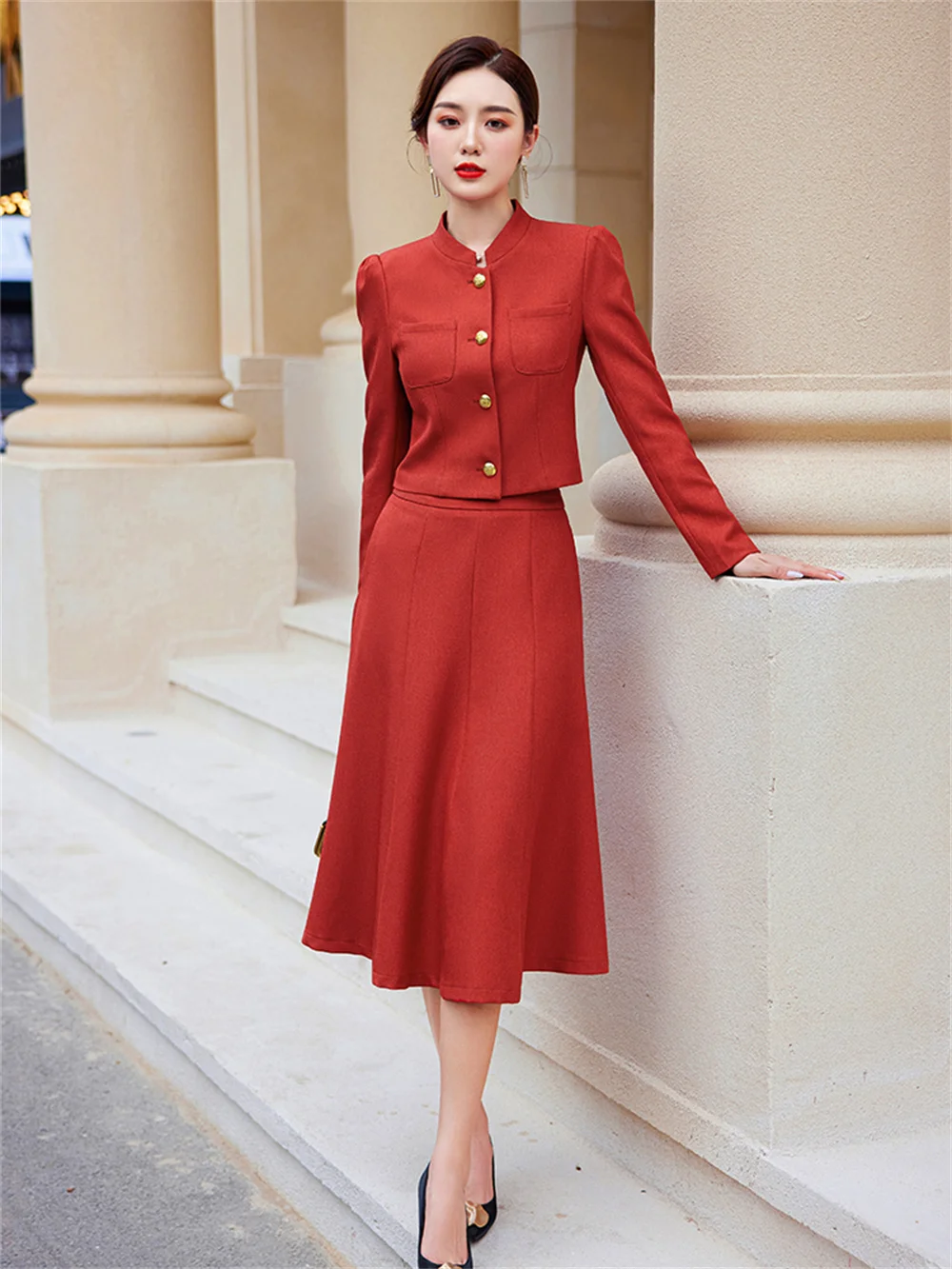 Green Women Dresses Set 2023 New in Female Casual Long Sleeve Jacket with Skirt Elegant Office Lady Formal Two Piece Skirt Suit