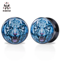 kubooz fashion acrylic tiger ear tunnels plugs earring gauges piercing%c2%a0body jewelry stretchers expanders 6 30mm 2pcs
