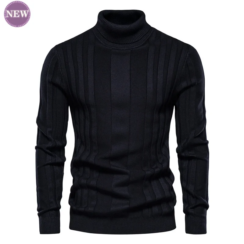 Sweater New Men's Turtleneck Casual Knitted Thermal Bottoming Shirt Men's Solid Color Slim Jacquard Pullover