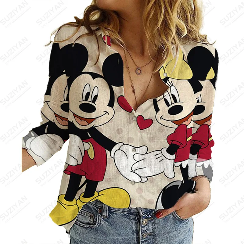 

Women Temperament Disney Mickey Minnie Long Sleeve Casual Street Shirt Blouses Women Temperament Casual Tops Floral Print