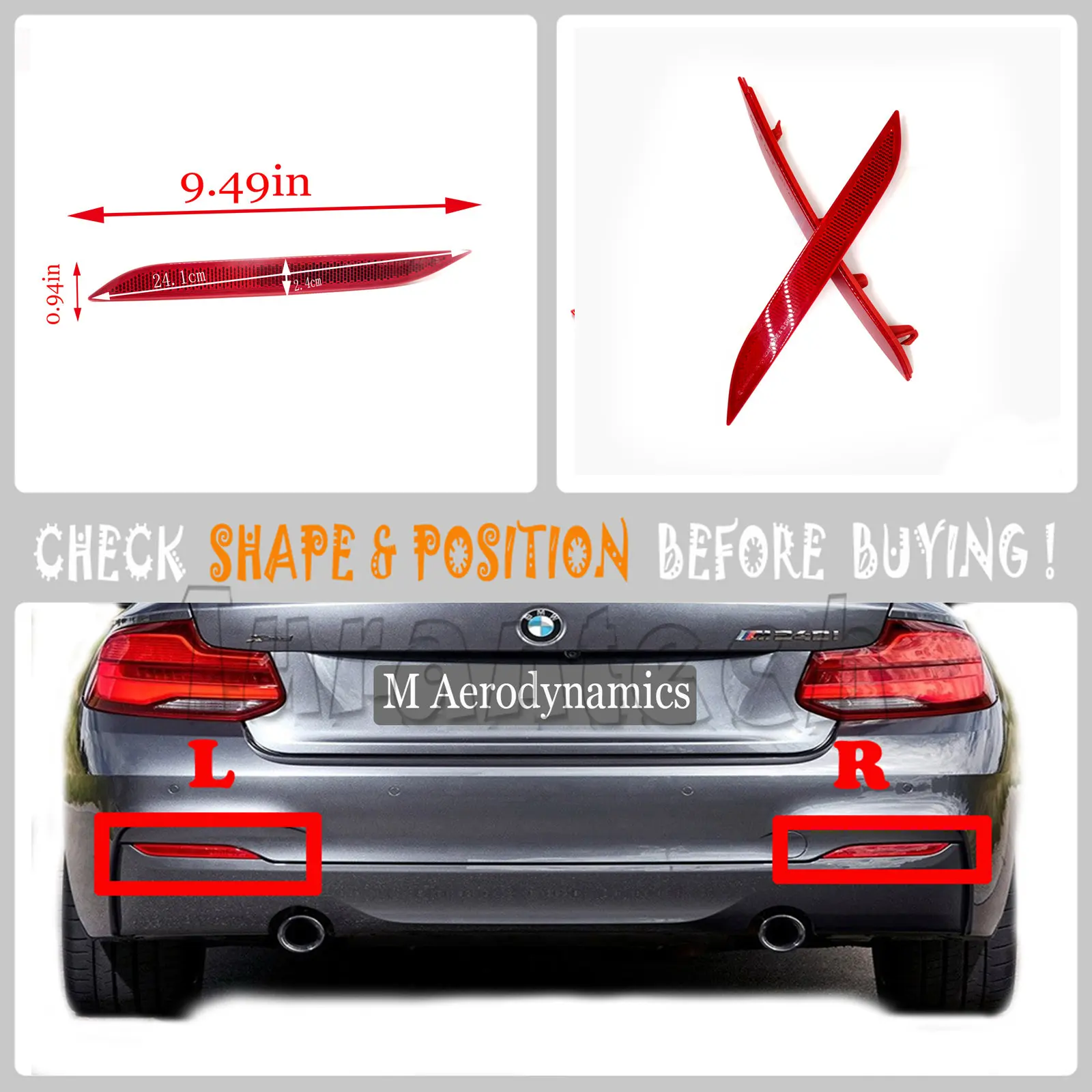 Подходит для 14-19 BMW 2 серии F22/F23 M-SPORT M235i M240i 218i 220d 220i 225d 228i 230i Coupe задний отражатель 63147848449/63147848450