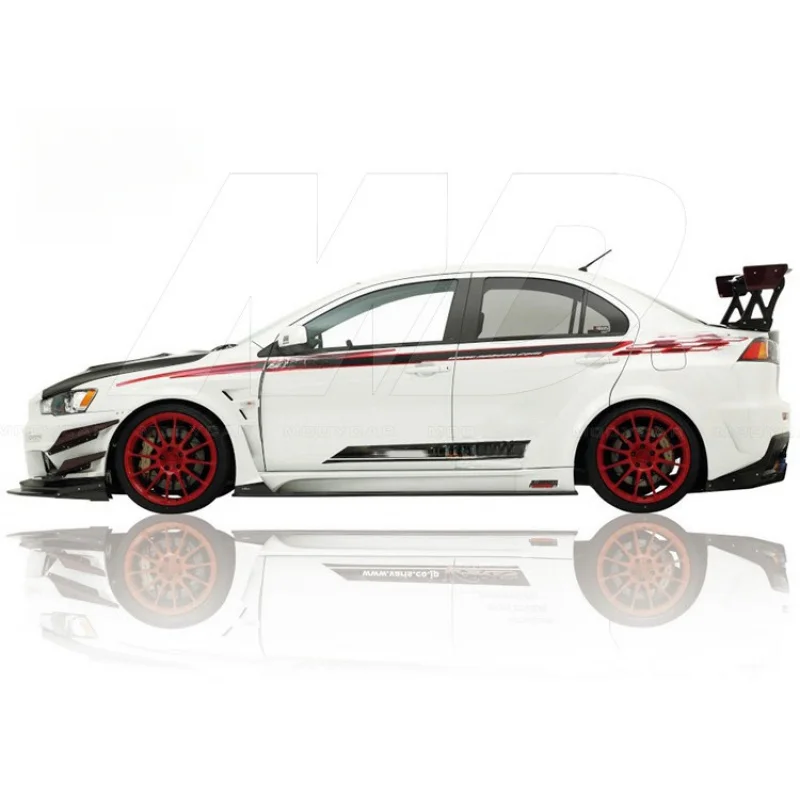 Фото Для Mitsubishi Evolution Evo 2008-2015: Широкие боковые юбки и накладки на днище в стиле 10 VRS из полукарбона №4
