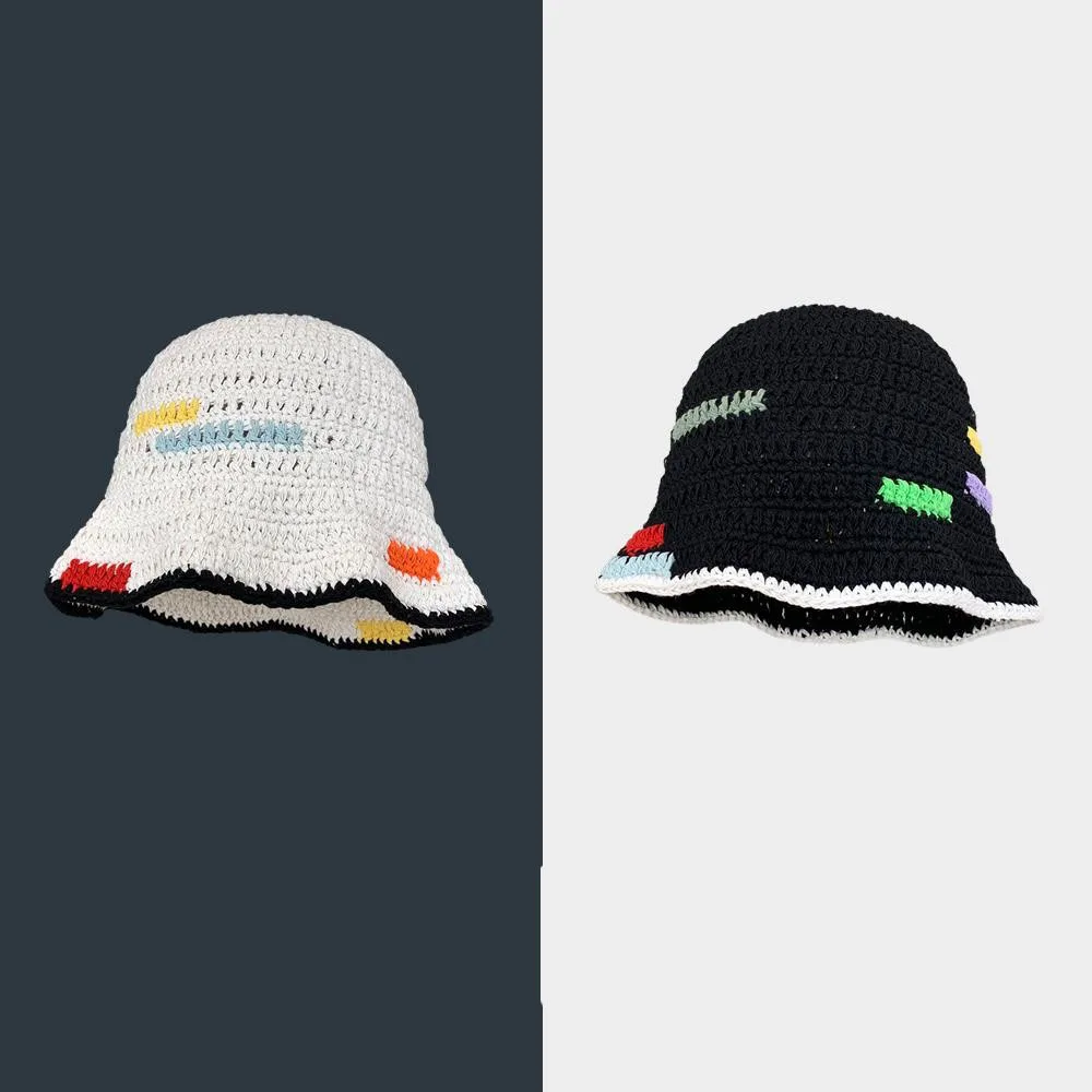 

Patchwork Korean hat 2022 WOMEN winter Hat Panama Brim Folded crochet hats Leisure Holiday cotton Cap hat Bucket hat Knitted hat