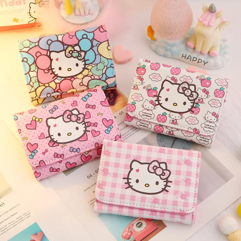 

Cartoon Anime HelloKittys Wallet Girl Wallet Short All-in-One Bag Folding Bag Large Capacity Small Credit Card Case Coin Purse