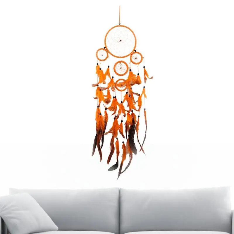 

Window Dream Catchers Boho Dream Catchers Handmade Orange Feather Dream-catching Decoration For Native Home Wall Decoration