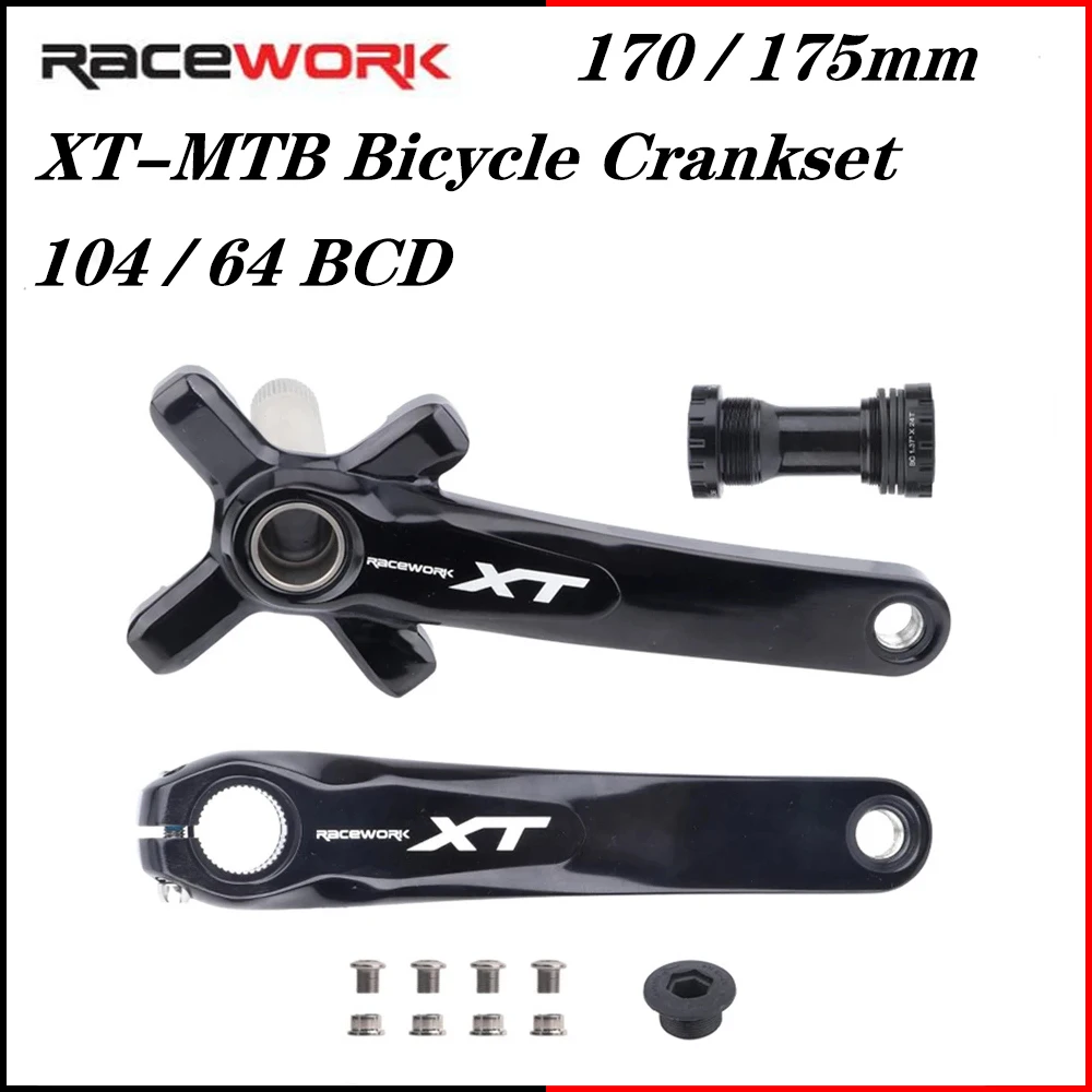 

RACEWORK XT Bicycle Crankset Mtb Cranks Cranckset Chainring Bike Connecting Rods Hollow Integrated Fire Crank arms For Bicycle