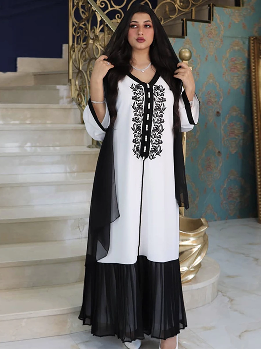 Длинное арабское платье со складками Jalabiya, женская одежда, женская одежда для Саудовской Аравии, Дубая, Абайи, мусульманский Рамадан, праздн...