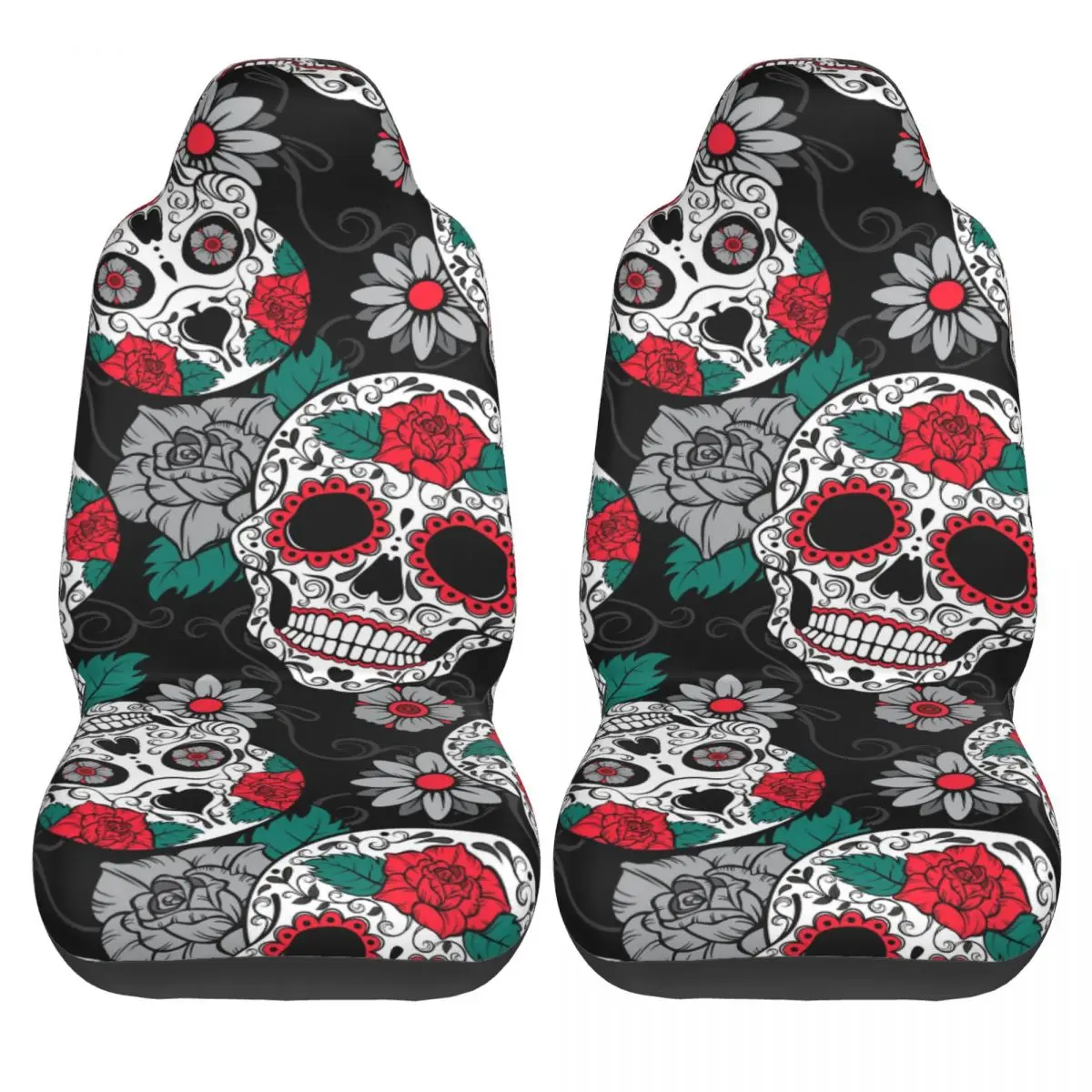 

2 Pcs Car Covers Seat Universal Interior Auto Seat Cover Gothic Skulls Day Of The Dead