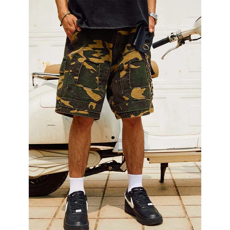 

Camouflage Shorts for Men's Workwear Straight Shorts Three-dimensional Knee Length Heavy Washed Underwear Shorts R69