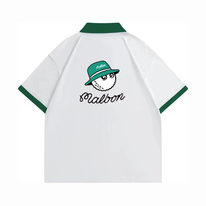 2023 Summer New MALBON Golf  Cotton Short Sleeve T-shirt Men's Business Jersey POLO Sweat-absorbing Soccer Jersey