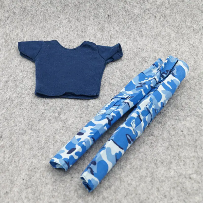 

1/6 Scale Clothes Male Blue T-shirt Blue Camouflage Pants Set Model for 12" Doll