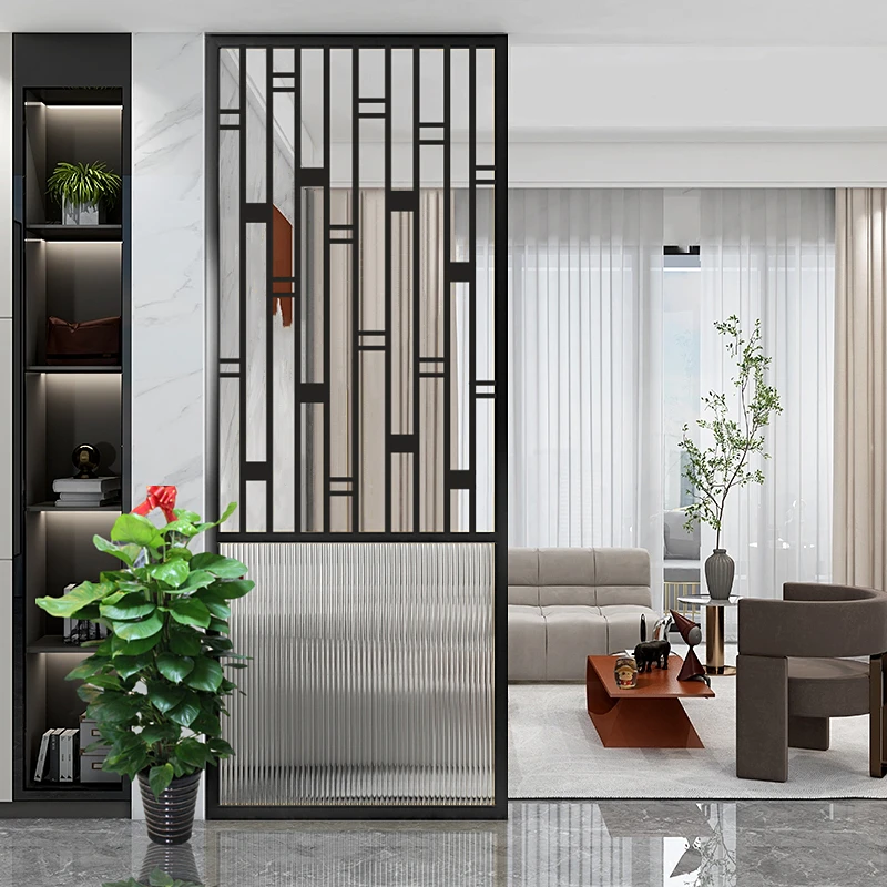 

Modern light luxury glass partition custom shelf for home Nordic minimalist stainless steel living room screen