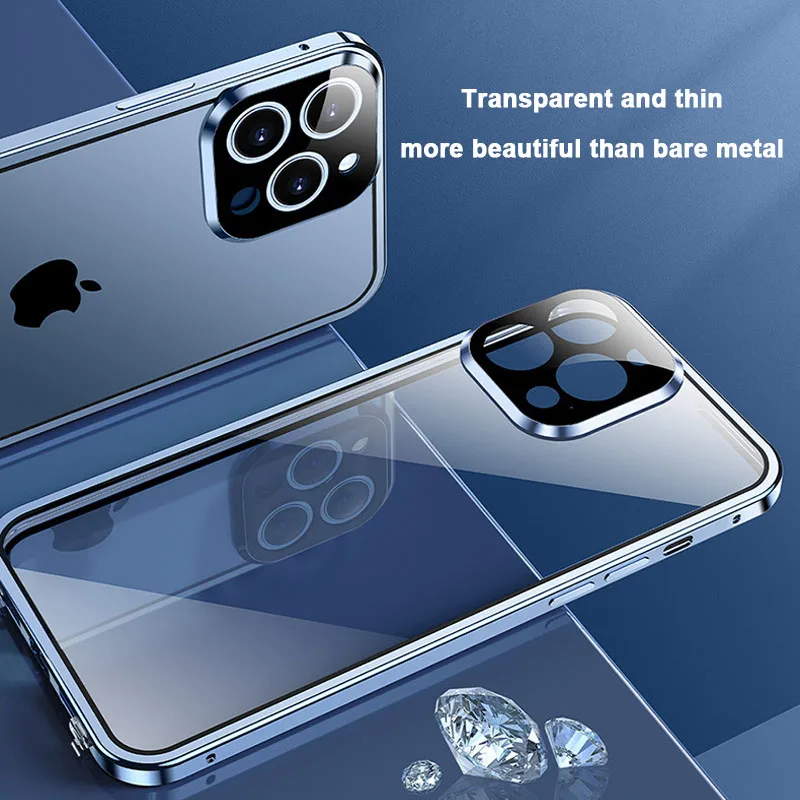 360 Shockproof Full Lens Protection Magnetic Metal Snap Case For iPhone 13 12 11 Pro Max 12Mini 13Mini Double Sided Glass Cover