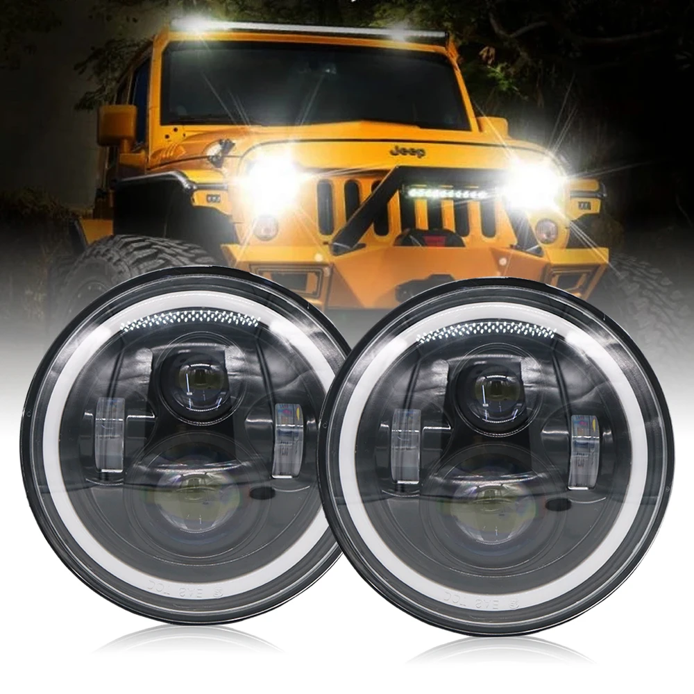 

60W 7inch H4 Led Headlight Turn Signal Hi/Lo Beam Light Halo Angle Eyes DRL Headlamp 4x4 Motorcycle For Jeep Wrangler Off Road