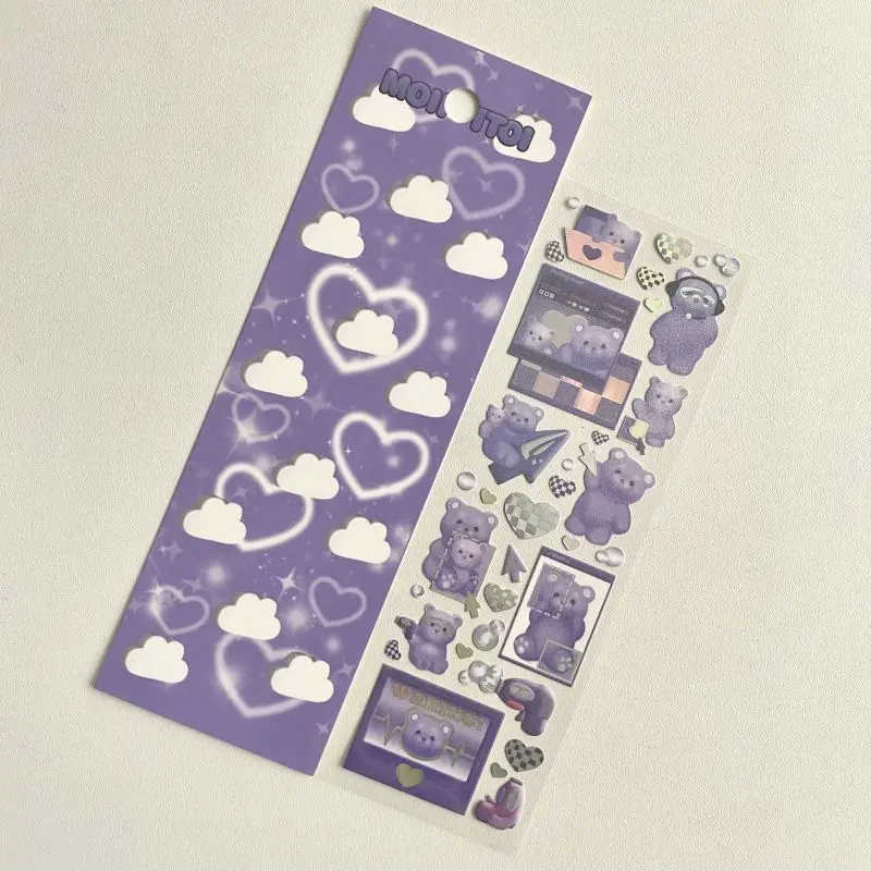

Bear Handbook Stickers Pink Purple Love Stationery Stickers Material Cartoon Stickers Decorative Book Children 3pcs