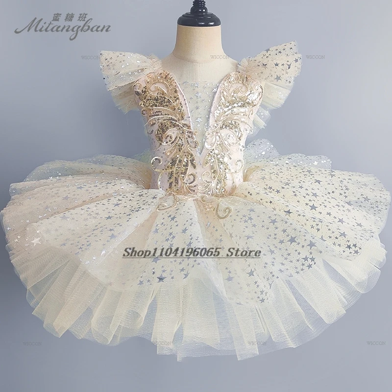 Toddler Sequined Fancy White Ballet Tutu dress Girls Dance Costumes Children Ballerinas Outfits Kids Ballroom Suit Clothes