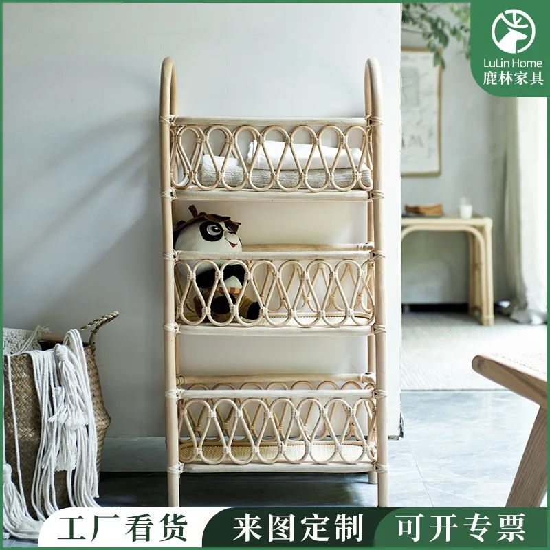 

Simple Storage Shelf Living Room Bookshelf Multi-Layer Storage Shelf Floor Bookshelf Rattan Shelf Display Shelf