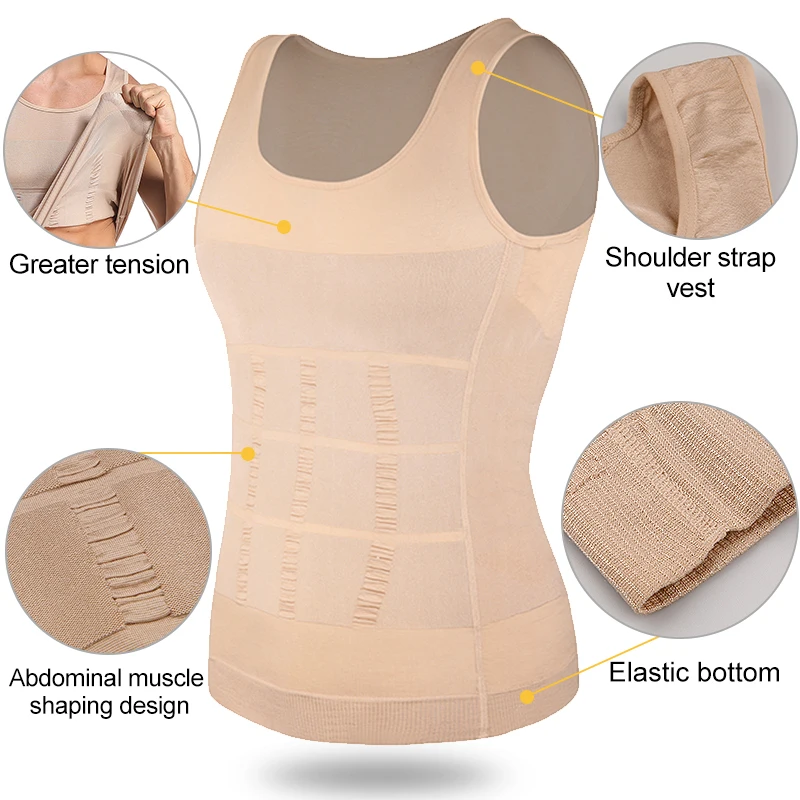 Mens Slimming Body Shaper Vest Shirt Abs Abdomen Shaping Slim Tank Top Undershirt Waist Trainer Tummy Control Compression Shirts