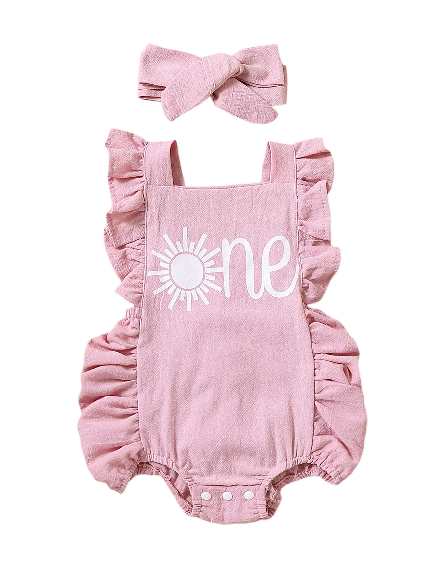 

Baby Romper Newborn Baby Girl Summer Clothes Letter Sun Print Ruffle Jumpsuits Toddler Playsuit and Headband